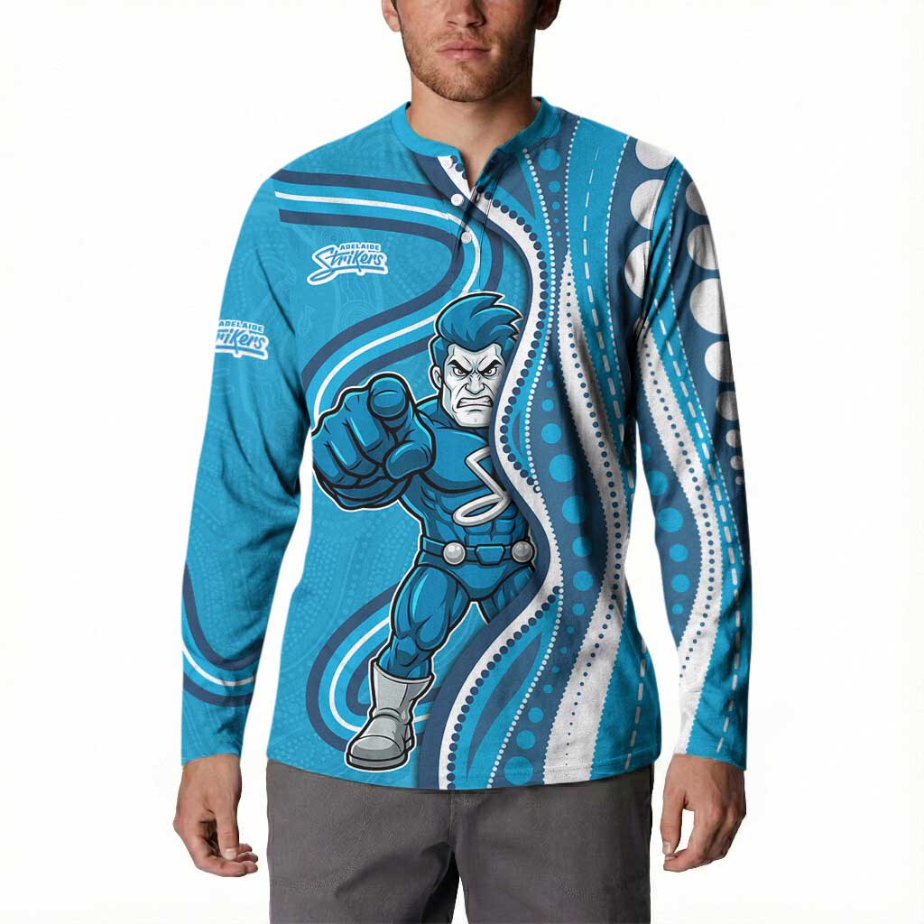 Adelaide Strikers Button Sweatshirt Aboriginal Dot Art Cyan Blue - Tribal Wave Pattern