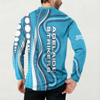 Adelaide Strikers Button Sweatshirt Aboriginal Dot Art Cyan Blue - Tribal Wave Pattern