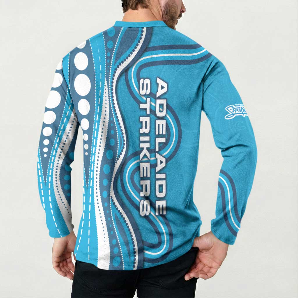 Adelaide Strikers Button Sweatshirt Aboriginal Dot Art Cyan Blue - Tribal Wave Pattern