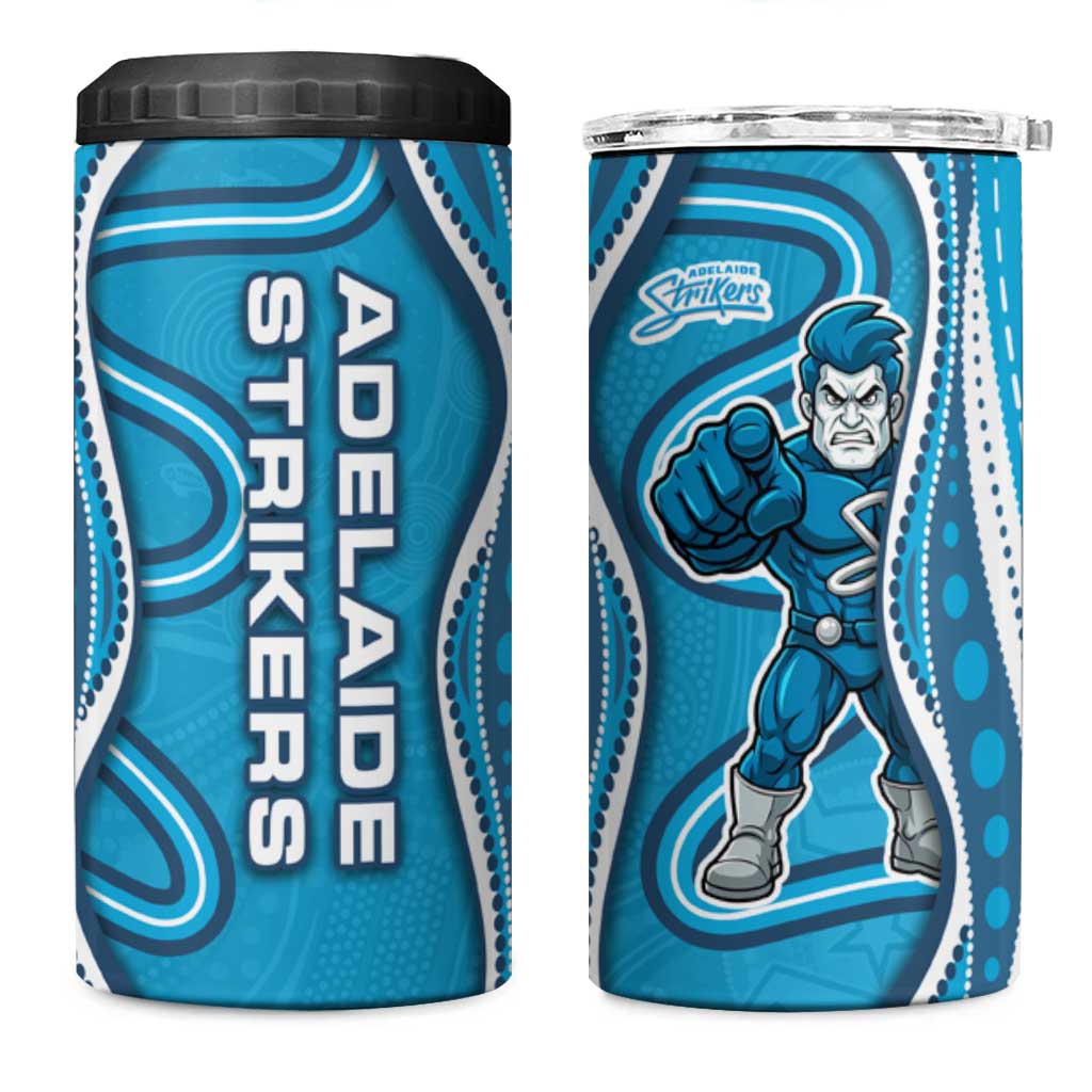Adelaide Strikers 4 in 1 Can Cooler Tumbler Aboriginal Dot Art Cyan Blue - Tribal Wave Pattern