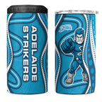 Adelaide Strikers 4 in 1 Can Cooler Tumbler Aboriginal Dot Art Cyan Blue - Tribal Wave Pattern