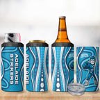 Adelaide Strikers 4 in 1 Can Cooler Tumbler Aboriginal Dot Art Cyan Blue - Tribal Wave Pattern