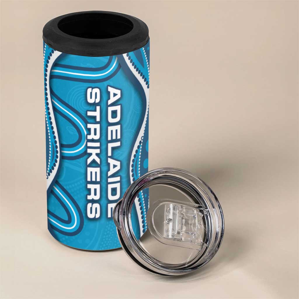 Adelaide Strikers 4 in 1 Can Cooler Tumbler Aboriginal Dot Art Cyan Blue - Tribal Wave Pattern