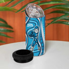 Adelaide Strikers 4 in 1 Can Cooler Tumbler Aboriginal Dot Art Cyan Blue - Tribal Wave Pattern