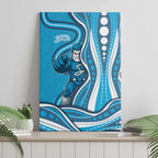 Adelaide Strikers Canvas Wall Art Aboriginal Dot Art Cyan Blue - Tribal Wave Pattern