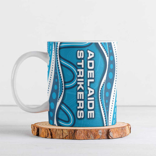 Adelaide Strikers Ceramic Mug Aboriginal Dot Art Cyan Blue - Tribal Wave Pattern