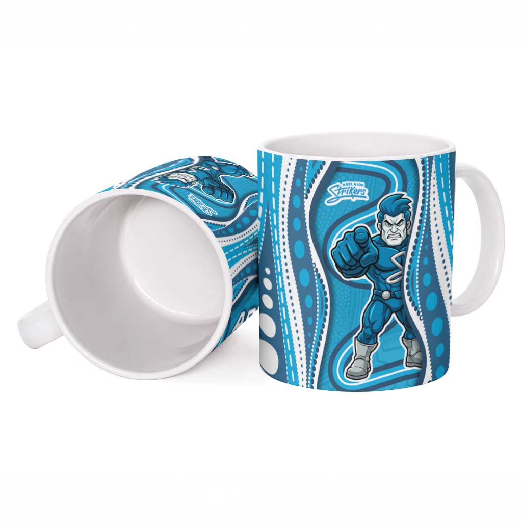 Adelaide Strikers Ceramic Mug Aboriginal Dot Art Cyan Blue - Tribal Wave Pattern