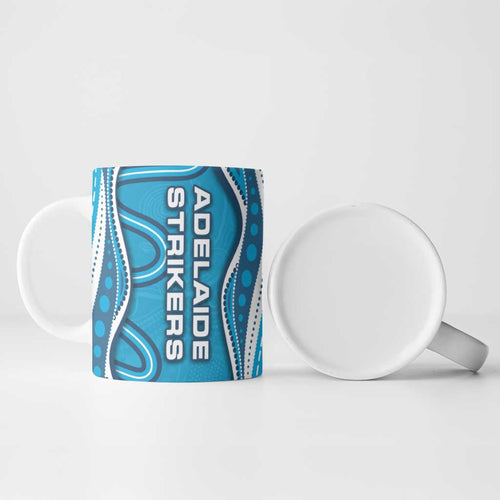 Adelaide Strikers Ceramic Mug Aboriginal Dot Art Cyan Blue - Tribal Wave Pattern