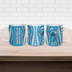 Adelaide Strikers Ceramic Mug Aboriginal Dot Art Cyan Blue - Tribal Wave Pattern
