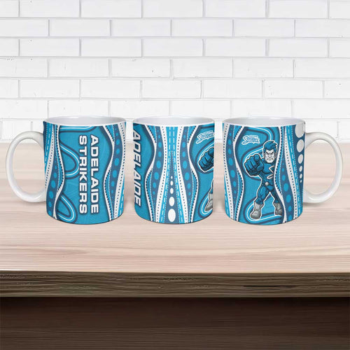 Adelaide Strikers Ceramic Mug Aboriginal Dot Art Cyan Blue - Tribal Wave Pattern