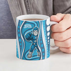 Adelaide Strikers Ceramic Mug Aboriginal Dot Art Cyan Blue - Tribal Wave Pattern