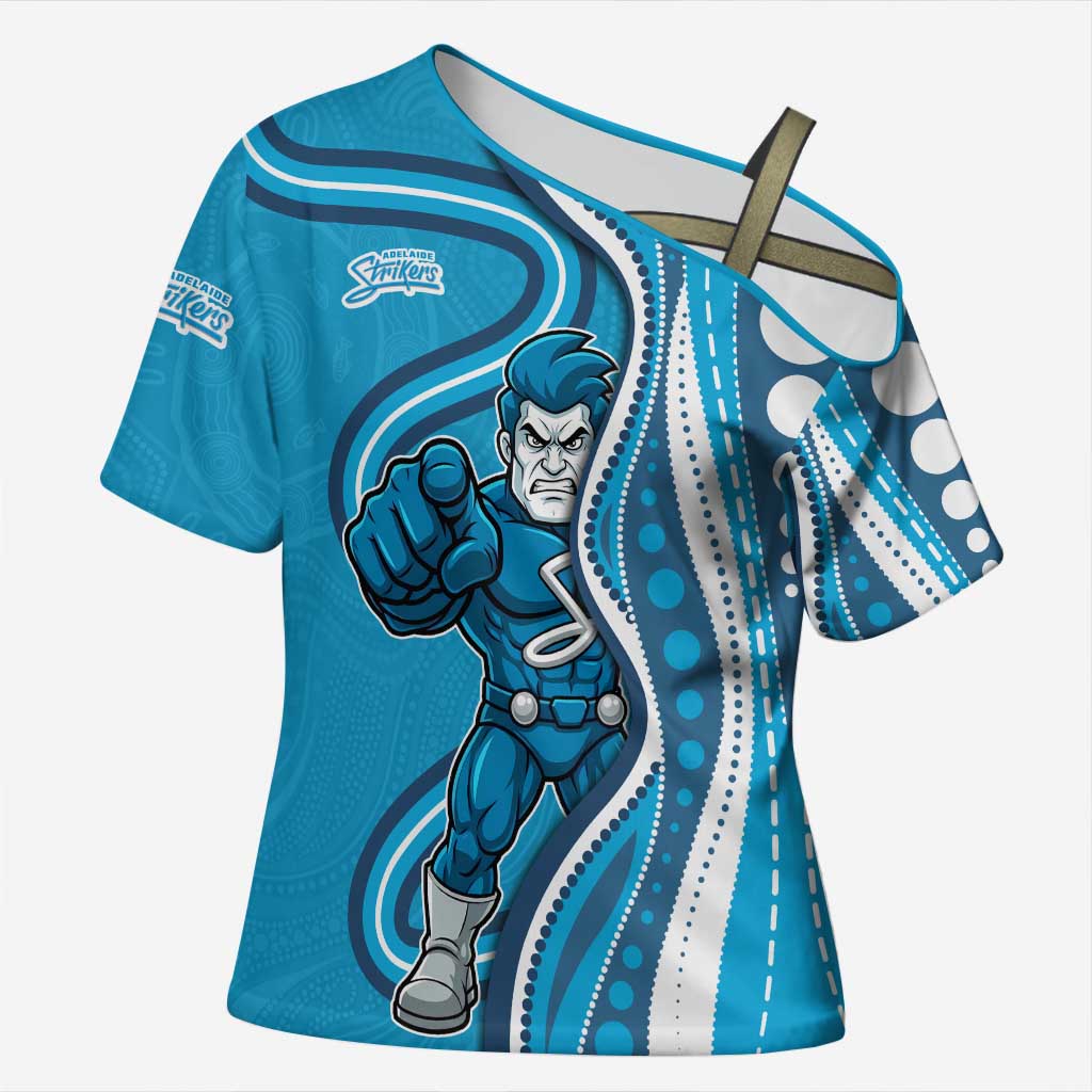 Adelaide Strikers Cross Shoulder Shirt Aboriginal Dot Art Cyan Blue - Tribal Wave Pattern