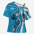Adelaide Strikers Cross Shoulder Shirt Aboriginal Dot Art Cyan Blue - Tribal Wave Pattern