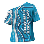 Adelaide Strikers Cross Shoulder Shirt Aboriginal Dot Art Cyan Blue - Tribal Wave Pattern
