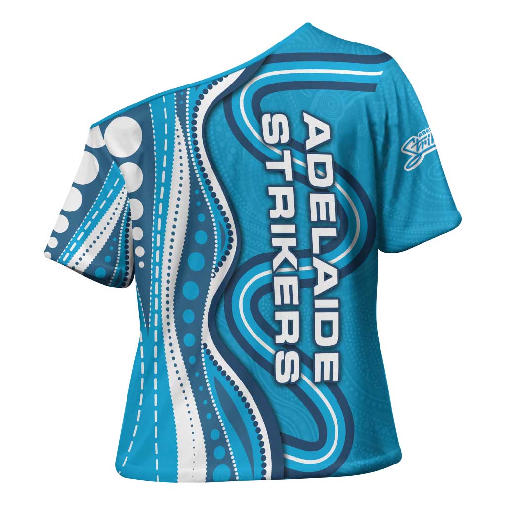 Adelaide Strikers Cross Shoulder Shirt Aboriginal Dot Art Cyan Blue - Tribal Wave Pattern