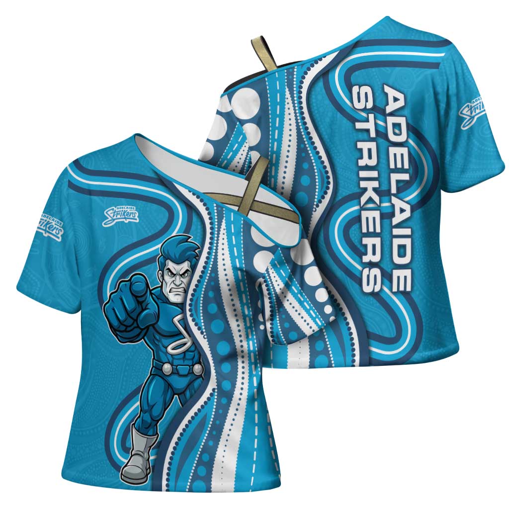 Adelaide Strikers Cross Shoulder Shirt Aboriginal Dot Art Cyan Blue - Tribal Wave Pattern