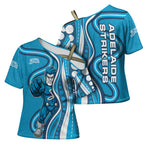 Adelaide Strikers Cross Shoulder Shirt Aboriginal Dot Art Cyan Blue - Tribal Wave Pattern