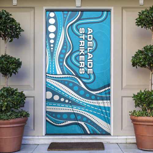 Adelaide Strikers Door Cover Aboriginal Dot Art Cyan Blue - Tribal Wave Pattern