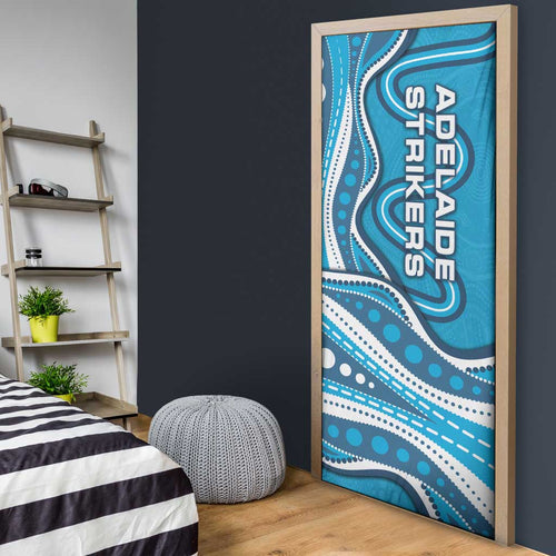 Adelaide Strikers Door Cover Aboriginal Dot Art Cyan Blue - Tribal Wave Pattern