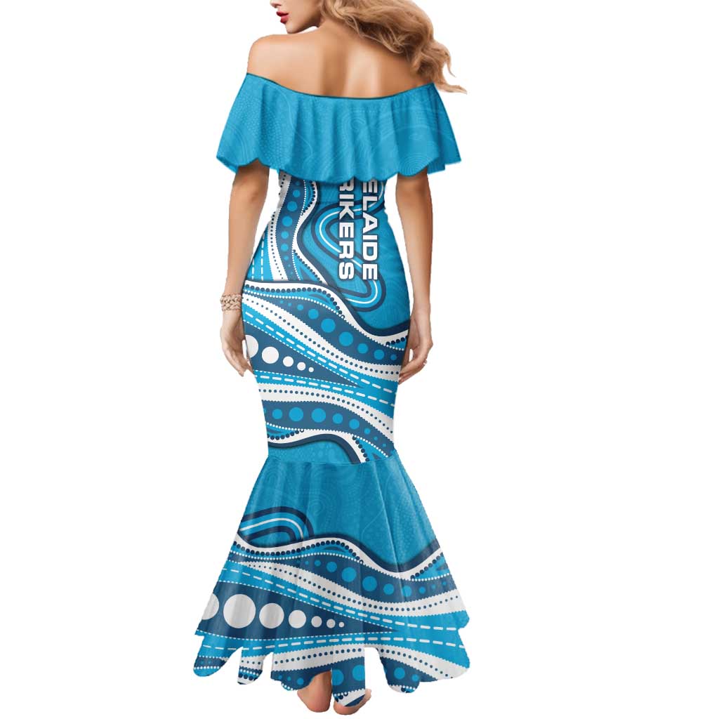 Adelaide Strikers Family Matching Mermaid Dress and Hawaiian Shirt Aboriginal Dot Art Cyan Blue - Tribal Wave Pattern