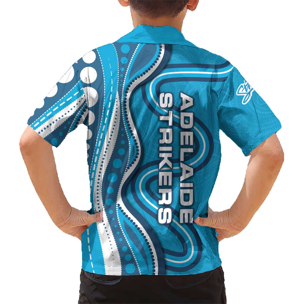 Adelaide Strikers Family Matching Off The Shoulder Long Sleeve Dress and Hawaiian Shirt Aboriginal Dot Art Cyan Blue - Tribal Wave Pattern