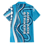 Adelaide Strikers Family Matching Off The Shoulder Long Sleeve Dress and Hawaiian Shirt Aboriginal Dot Art Cyan Blue - Tribal Wave Pattern