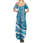 Adelaide Strikers Family Matching Summer Maxi Dress and Hawaiian Shirt Aboriginal Dot Art Cyan Blue - Tribal Wave Pattern