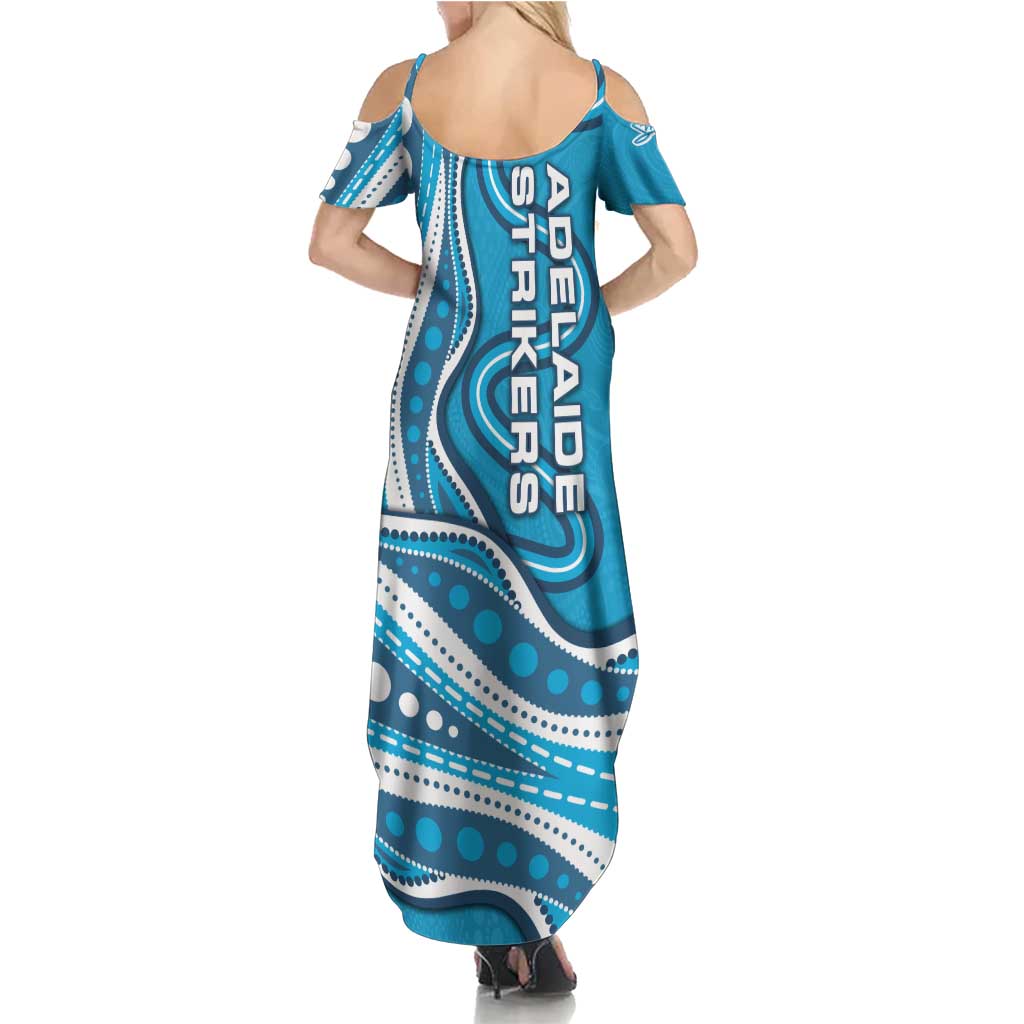 Adelaide Strikers Family Matching Summer Maxi Dress and Hawaiian Shirt Aboriginal Dot Art Cyan Blue - Tribal Wave Pattern