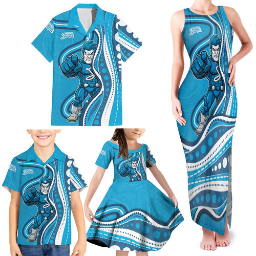 Adelaide Strikers Family Matching Tank Maxi Dress and Hawaiian Shirt Aboriginal Dot Art Cyan Blue - Tribal Wave Pattern