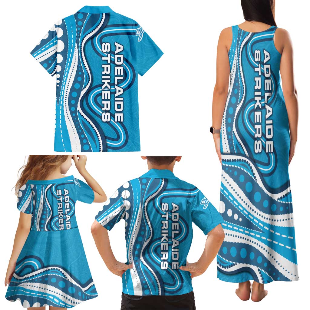 Adelaide Strikers Family Matching Tank Maxi Dress and Hawaiian Shirt Aboriginal Dot Art Cyan Blue - Tribal Wave Pattern