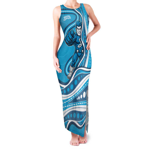 Adelaide Strikers Family Matching Tank Maxi Dress and Hawaiian Shirt Aboriginal Dot Art Cyan Blue - Tribal Wave Pattern