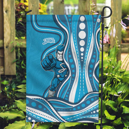 Adelaide Strikers Garden Flag Aboriginal Dot Art Cyan Blue - Tribal Wave Pattern