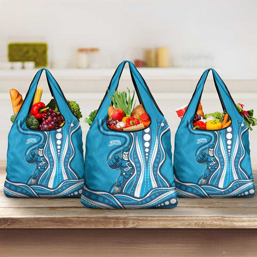 Adelaide Strikers Grocery Bag Aboriginal Dot Art Cyan Blue - Tribal Wave Pattern