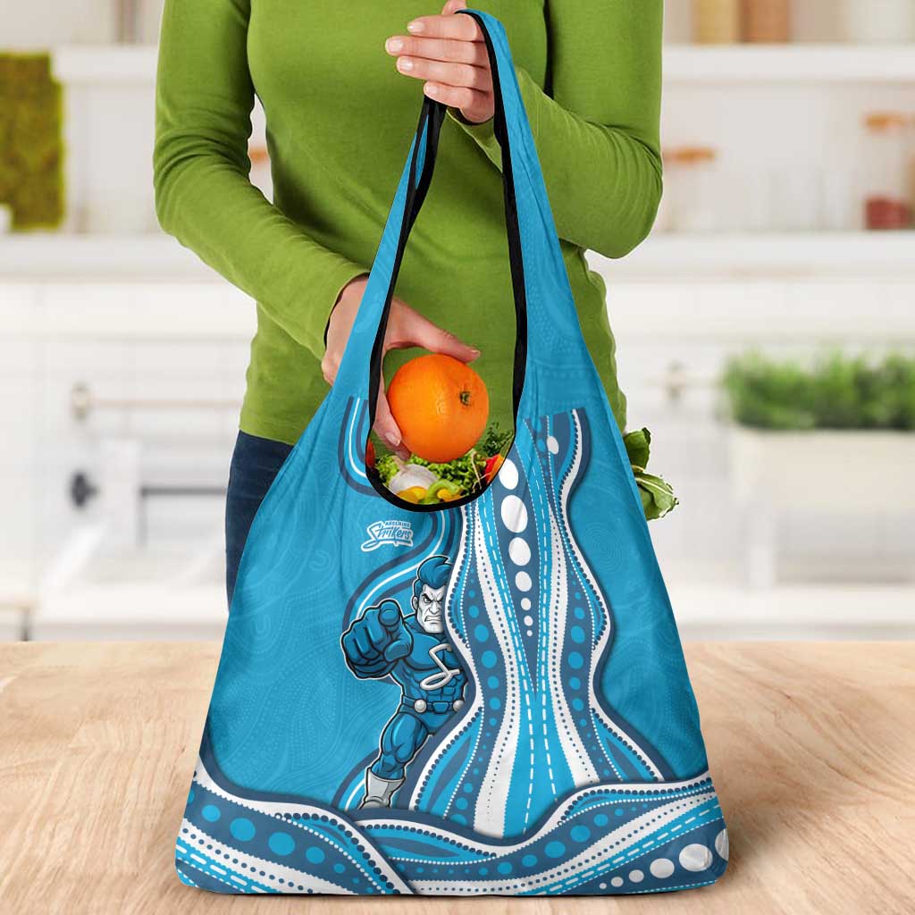 Adelaide Strikers Grocery Bag Aboriginal Dot Art Cyan Blue - Tribal Wave Pattern