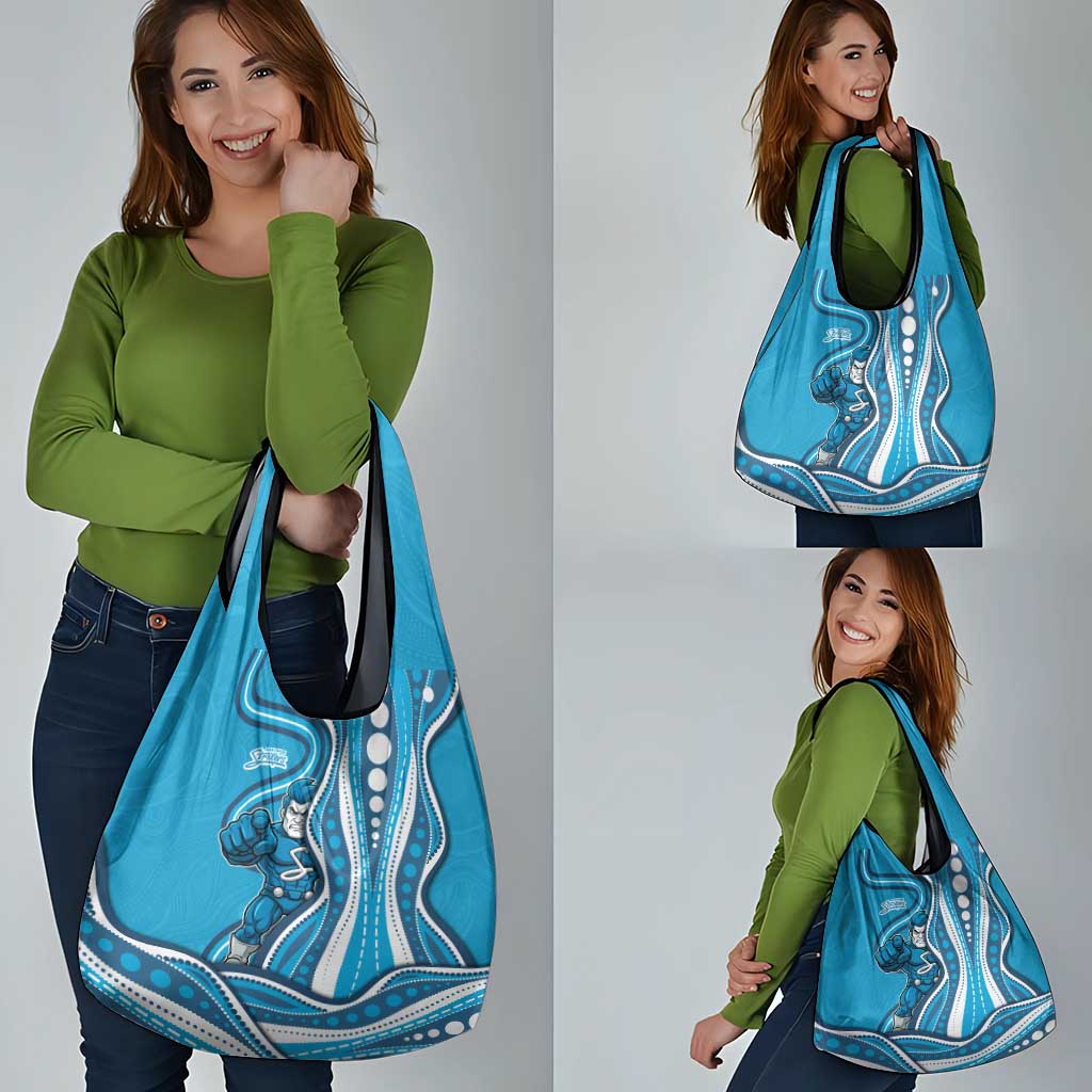 Adelaide Strikers Grocery Bag Aboriginal Dot Art Cyan Blue - Tribal Wave Pattern
