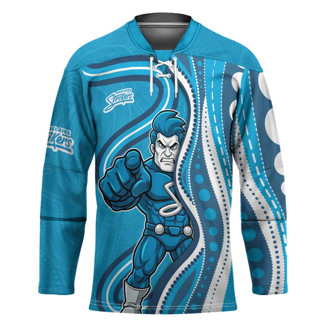 Adelaide Strikers Hockey Jersey Aboriginal Dot Art Cyan Blue - Tribal Wave Pattern
