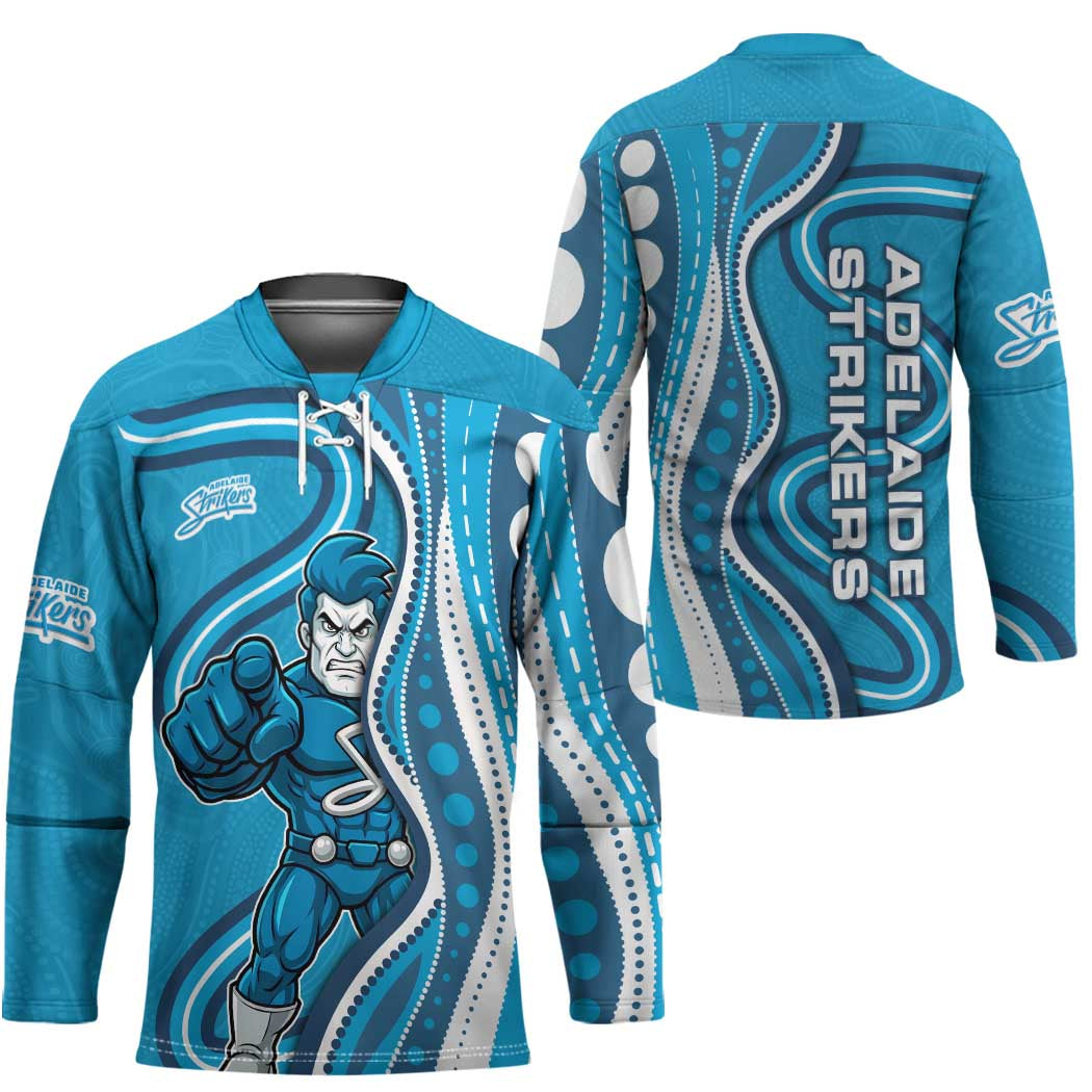 Adelaide Strikers Hockey Jersey Aboriginal Dot Art Cyan Blue - Tribal Wave Pattern