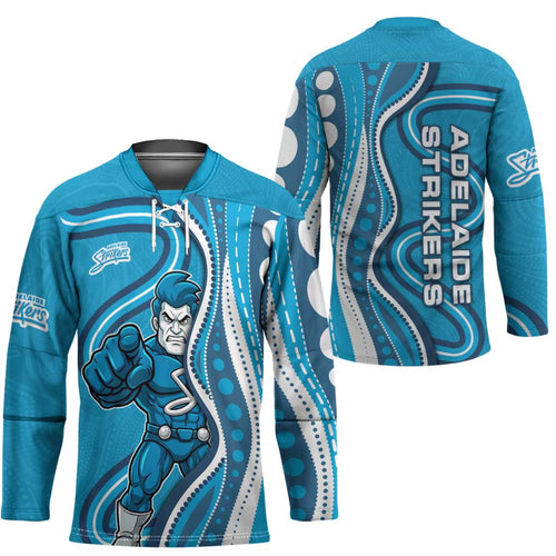 Adelaide Strikers Hockey Jersey Aboriginal Dot Art Cyan Blue - Tribal Wave Pattern