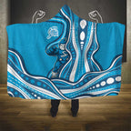 Adelaide Strikers Hooded Blanket Aboriginal Dot Art Cyan Blue - Tribal Wave Pattern