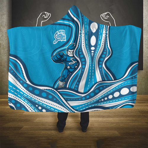 Adelaide Strikers Hooded Blanket Aboriginal Dot Art Cyan Blue - Tribal Wave Pattern