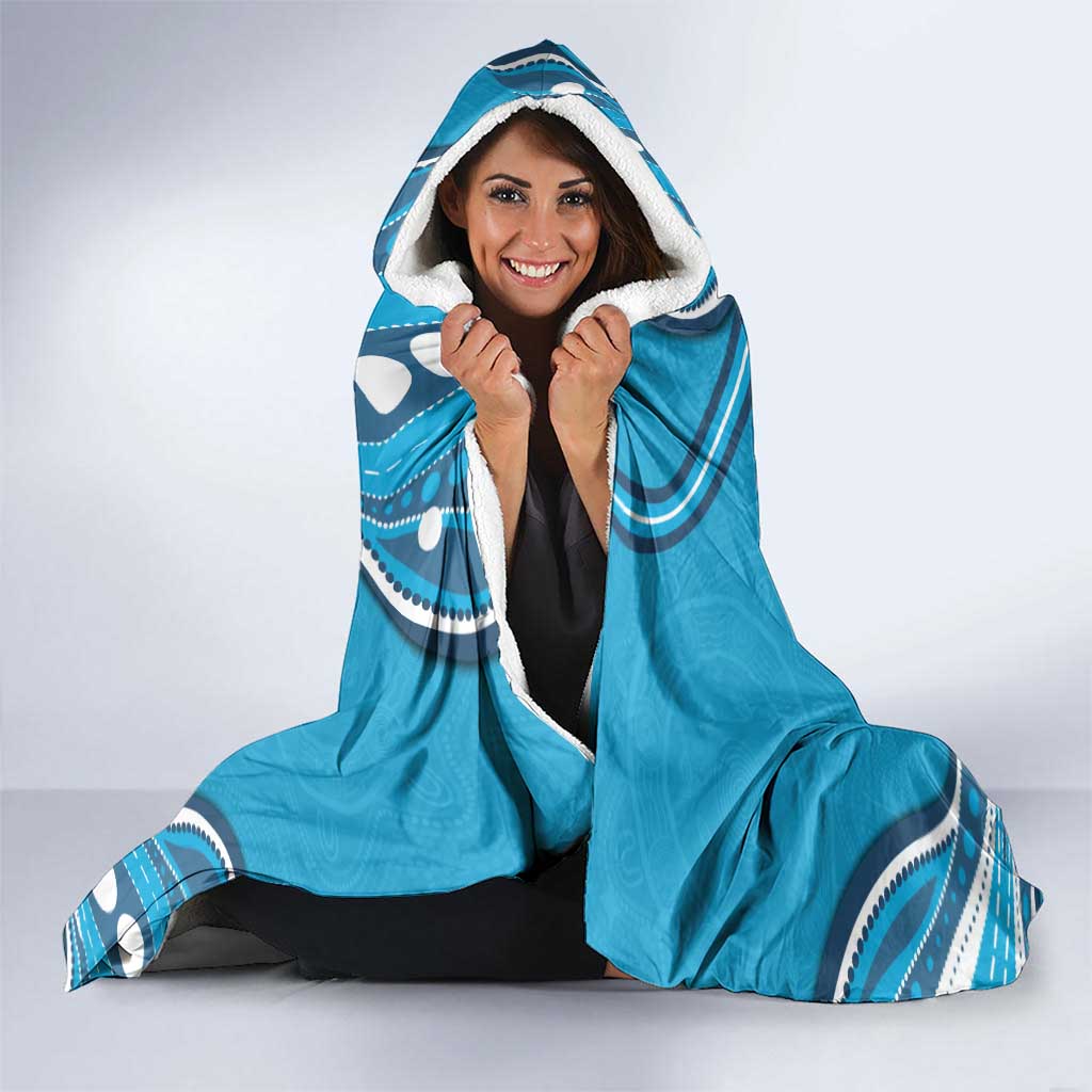 Adelaide Strikers Hooded Blanket Aboriginal Dot Art Cyan Blue - Tribal Wave Pattern
