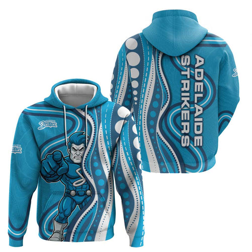 Adelaide Strikers Hoodie Aboriginal Dot Art Cyan Blue - Tribal Wave Pattern