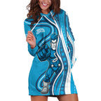 Adelaide Strikers Hoodie Dress Aboriginal Dot Art Cyan Blue - Tribal Wave Pattern