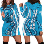 Adelaide Strikers Hoodie Dress Aboriginal Dot Art Cyan Blue - Tribal Wave Pattern