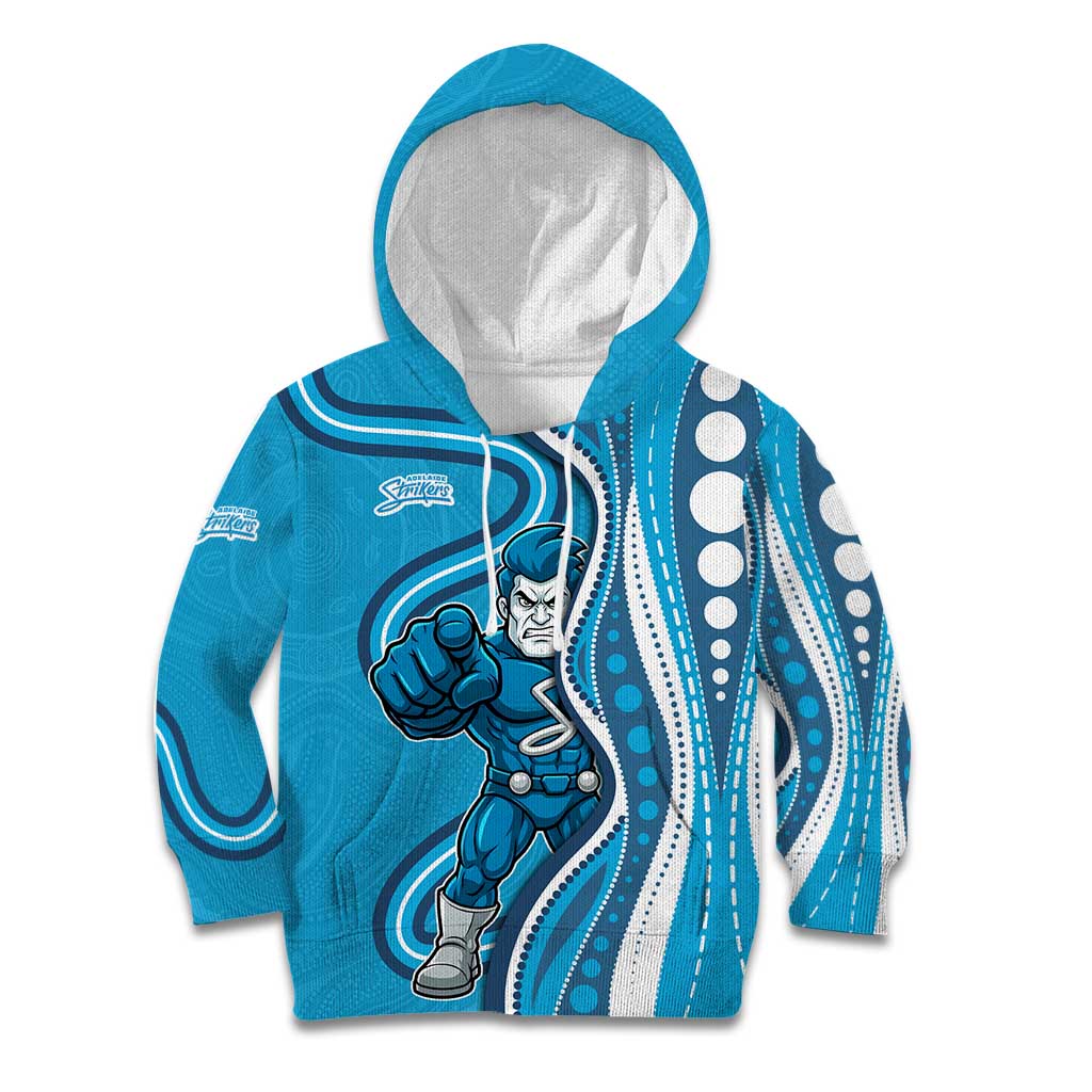 Adelaide Strikers Kid Hoodie Aboriginal Dot Art Cyan Blue - Tribal Wave Pattern