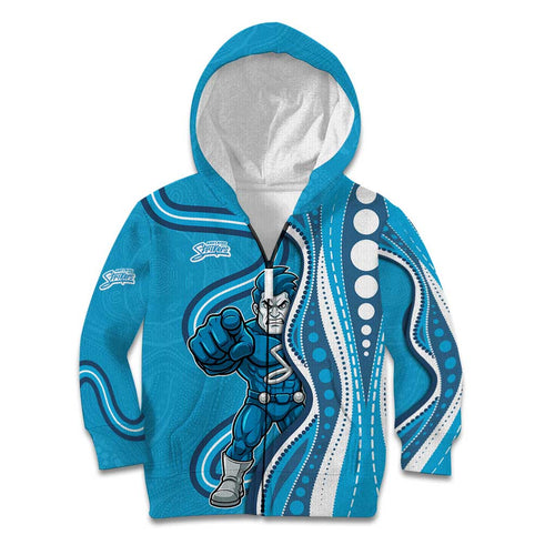 Adelaide Strikers Kid Hoodie Aboriginal Dot Art Cyan Blue - Tribal Wave Pattern