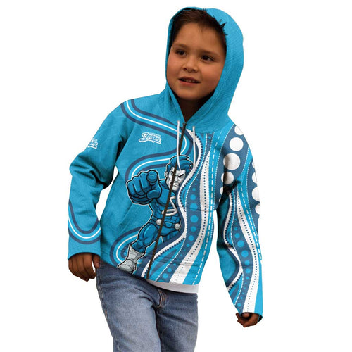 Adelaide Strikers Kid Hoodie Aboriginal Dot Art Cyan Blue - Tribal Wave Pattern