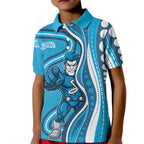 Adelaide Strikers Kid Polo Shirt Aboriginal Dot Art Cyan Blue - Tribal Wave Pattern