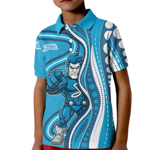 Adelaide Strikers Kid Polo Shirt Aboriginal Dot Art Cyan Blue - Tribal Wave Pattern