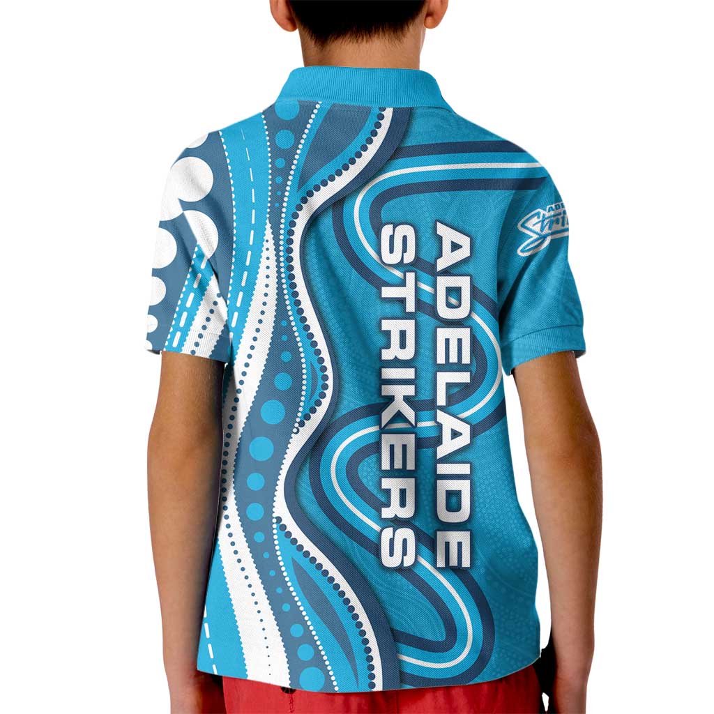 Adelaide Strikers Kid Polo Shirt Aboriginal Dot Art Cyan Blue - Tribal Wave Pattern